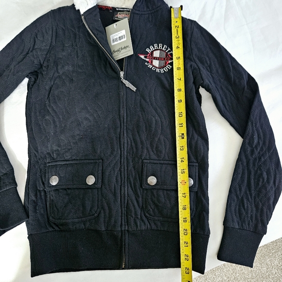 BARRETT JACKSON Black Quilted Full Zip Hoodie Sweatshirt Jacket Womens Small NWT - Picture 13 of 13